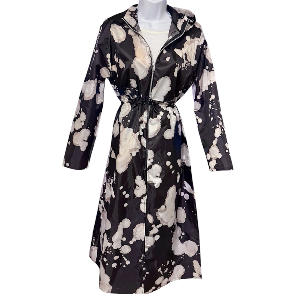 Black and White Splatter Print Rain Coat